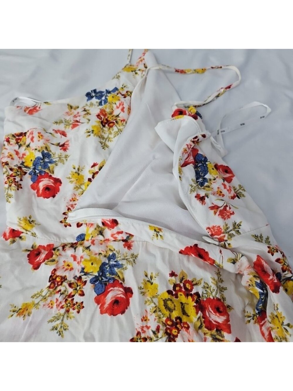 Iris Floral Fit & Flare Sundress Womens L Lace Up Back Cottagecore Boho Mini Dre - Picture 11 of 16